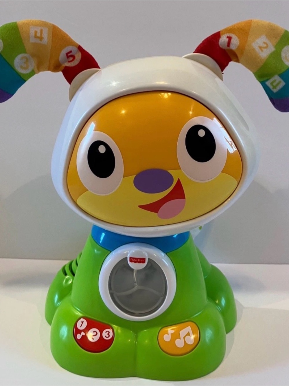 Fisher-Price Yellow and Green Musical Puppy Learning Toy with Multicolor Ears
